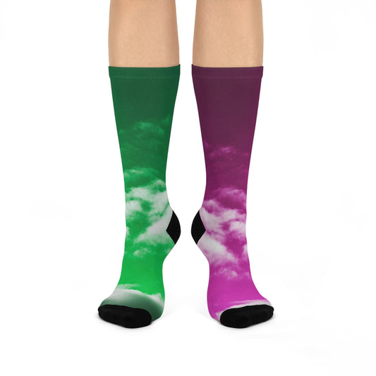 Pink and Green Cloud -Cushioned Crew Socks