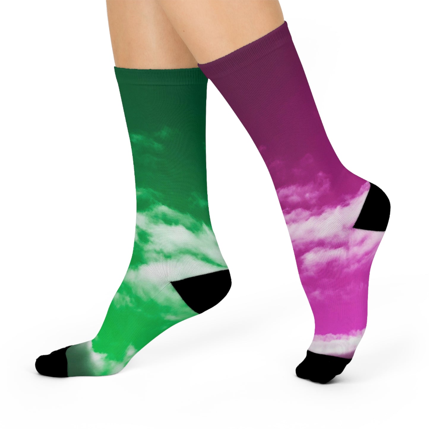 Pink and Green Cloud -Cushioned Crew Socks