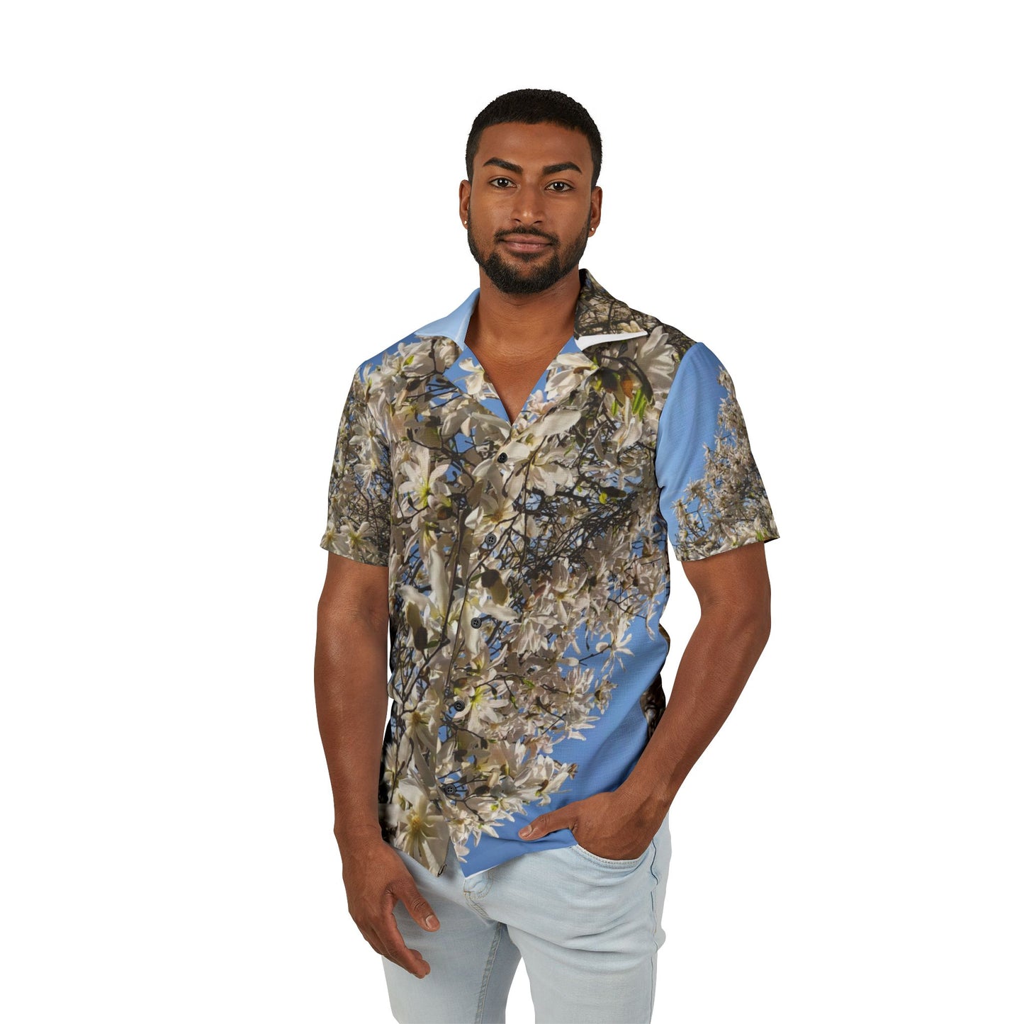 White Flower Men's Hawaiian Camp Shirt (AOP)